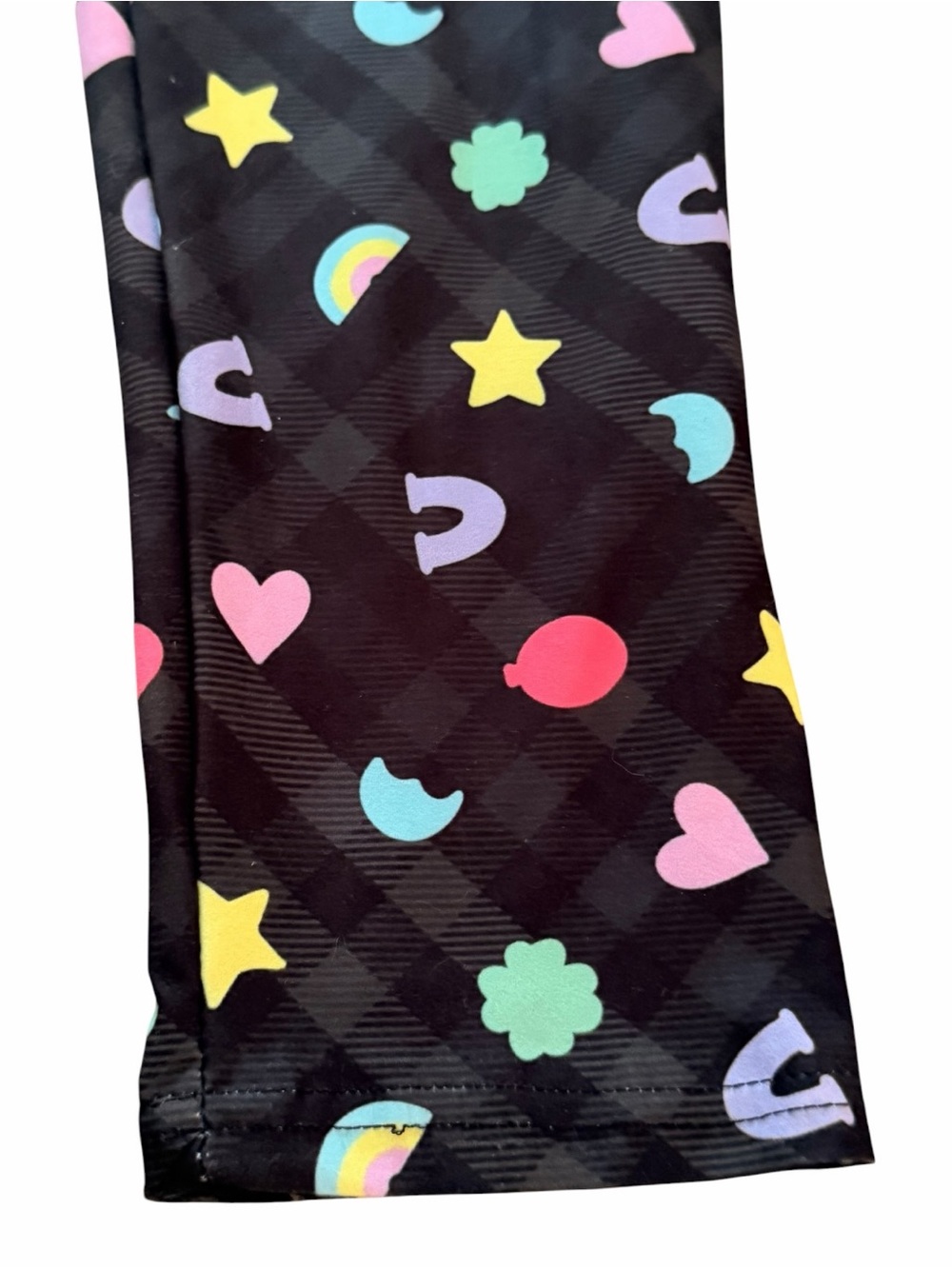 Amelia Rose One Size Super Soft Leggings Black Plaid Rainbow Hearts Stars - Picture 6 of 6